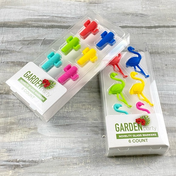 NWT Garden Party Novelty Glass Markers Wine Charms Bundle Cactus Flamingo Sets - Picture 11 of 11